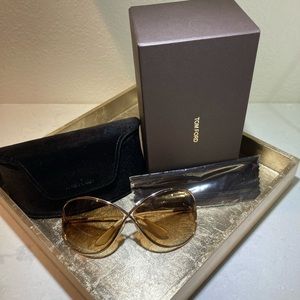 Tom Ford Miranda Gold Oversize Metal Sunglasses